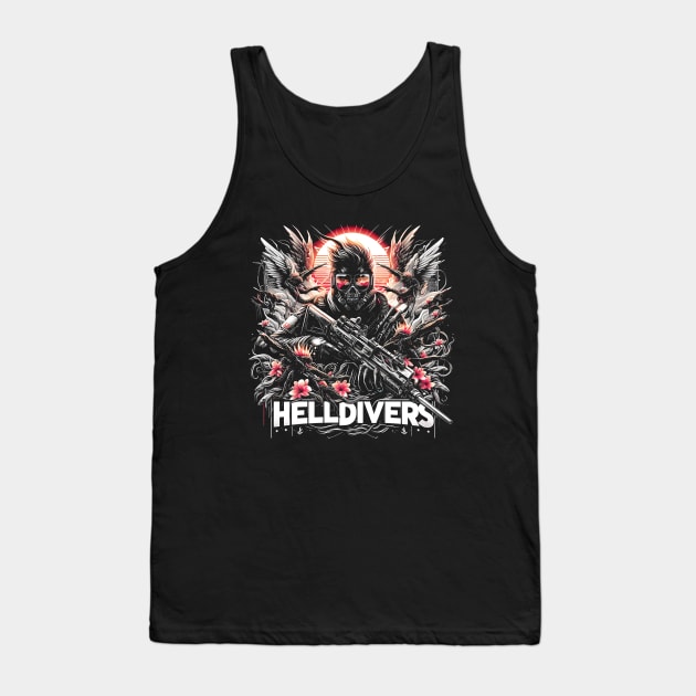 dynamic composition of Helldivers fighting against a swarm of insect-like aliens - fantasy Tank Top by StyleTops